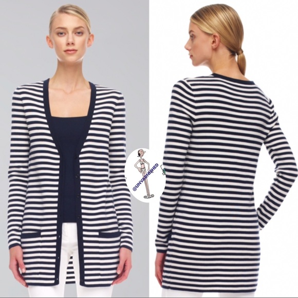 Michael Kors Collection Navy & White Striped Cashmere Cardigan - Picture 4 of 8
